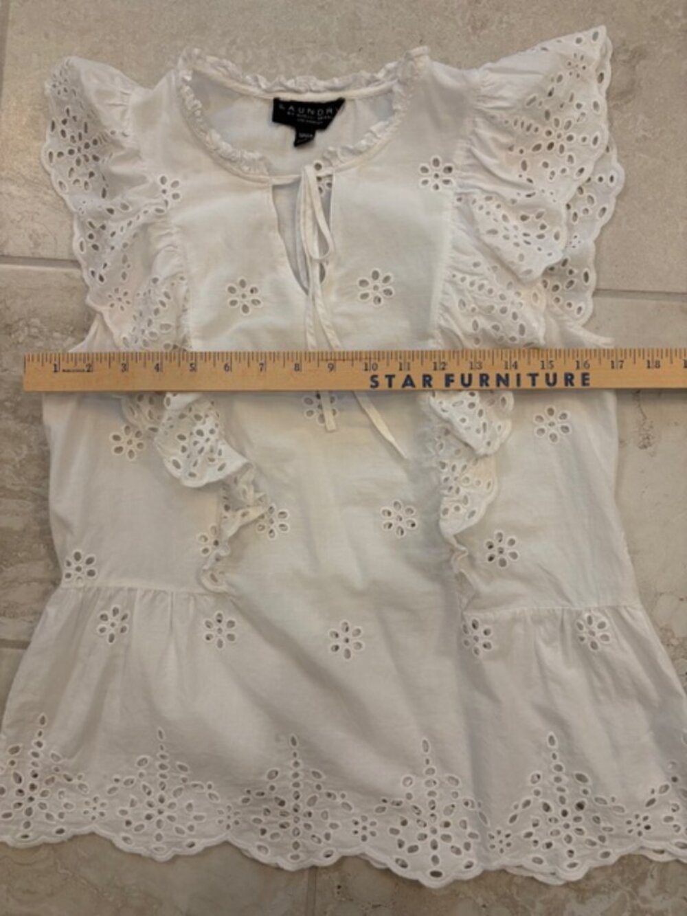 Laundry by Shelli Segal Women's White 100% Cotton Eyelet Lace Top Small Coquette - Picture 9 of 10